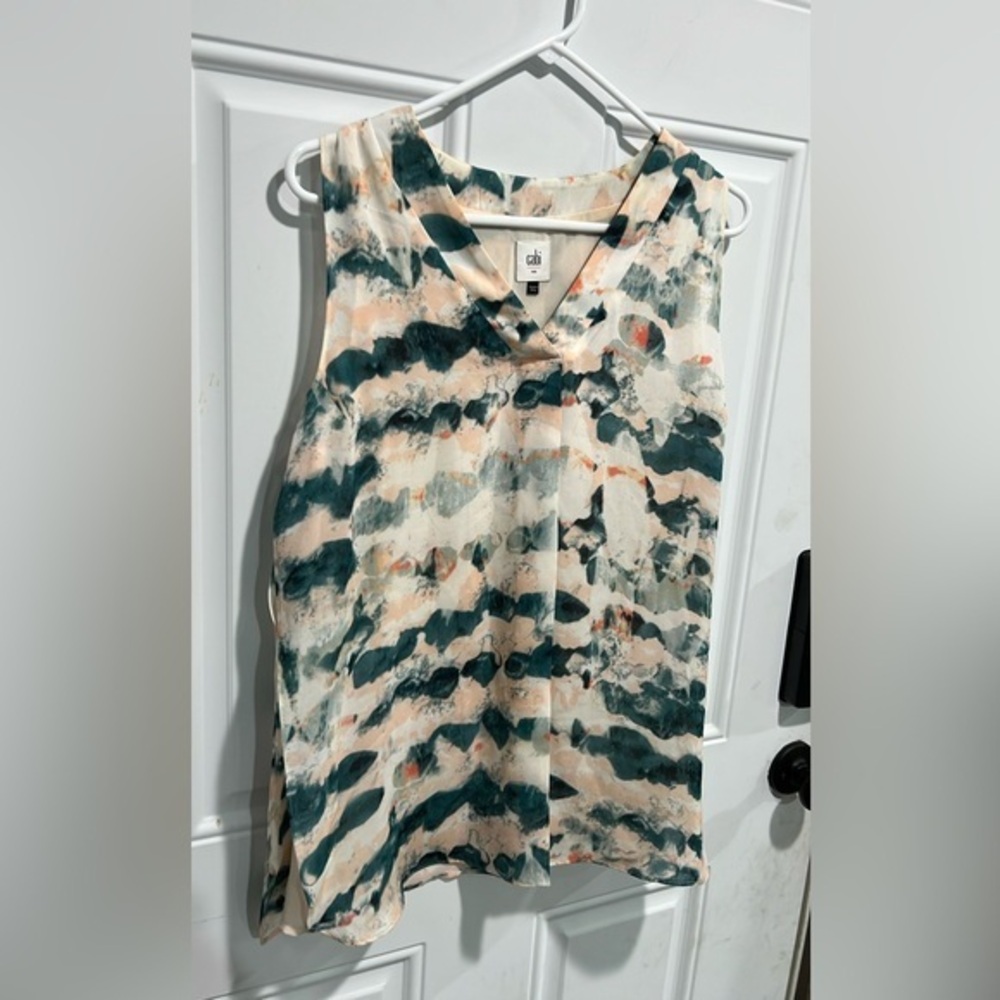 CAbi Women's Abstract Tank Top - Green and Cream